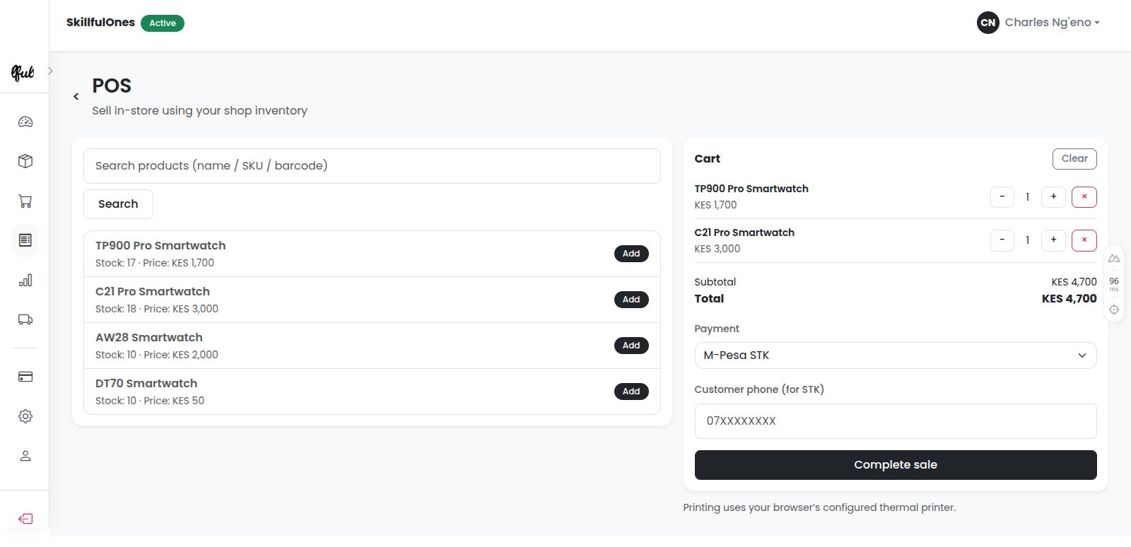 Mobile POS screen in action