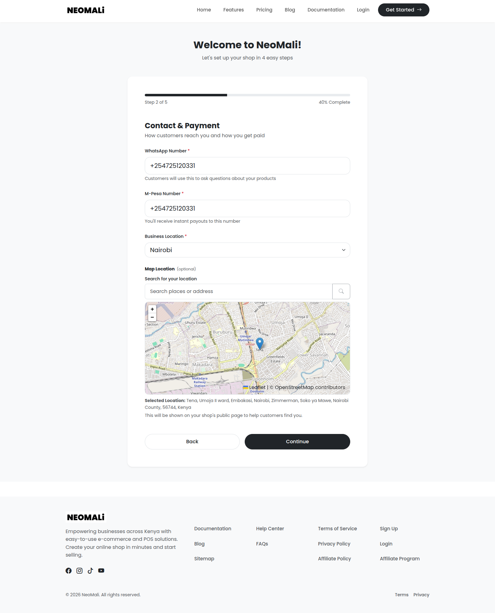 Step 2 Contact and Payment settings