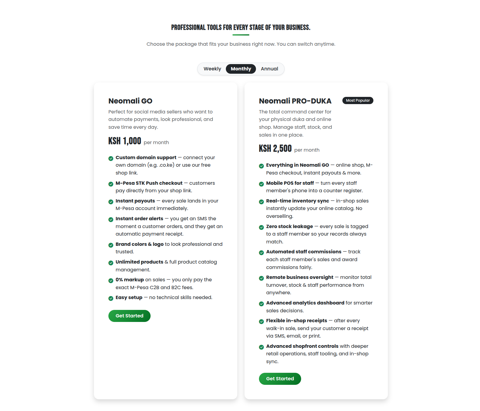 Neomali Homepage with Get Started button highlighted