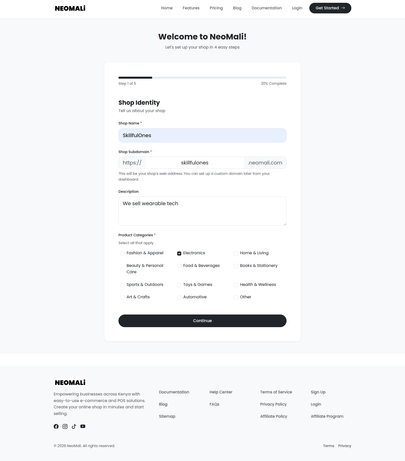 Step 1 Shop Identity Form