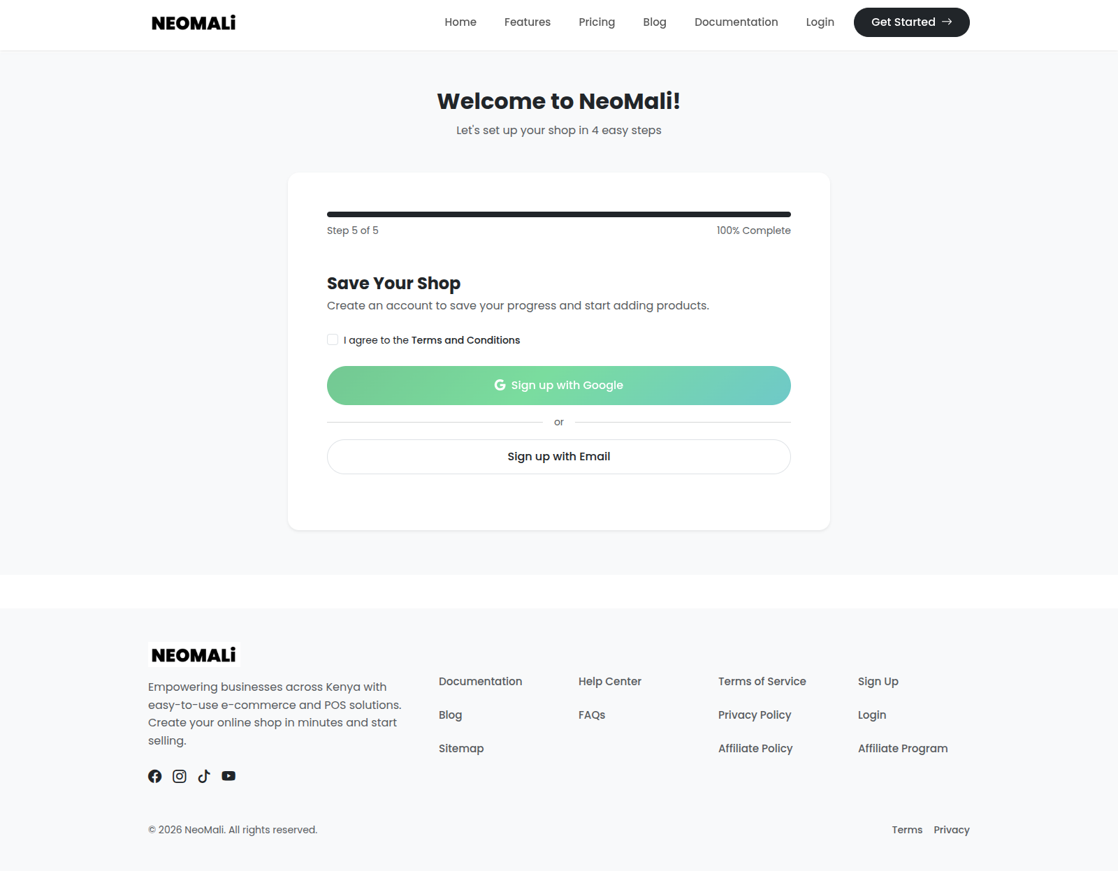 Neomali Signup Page