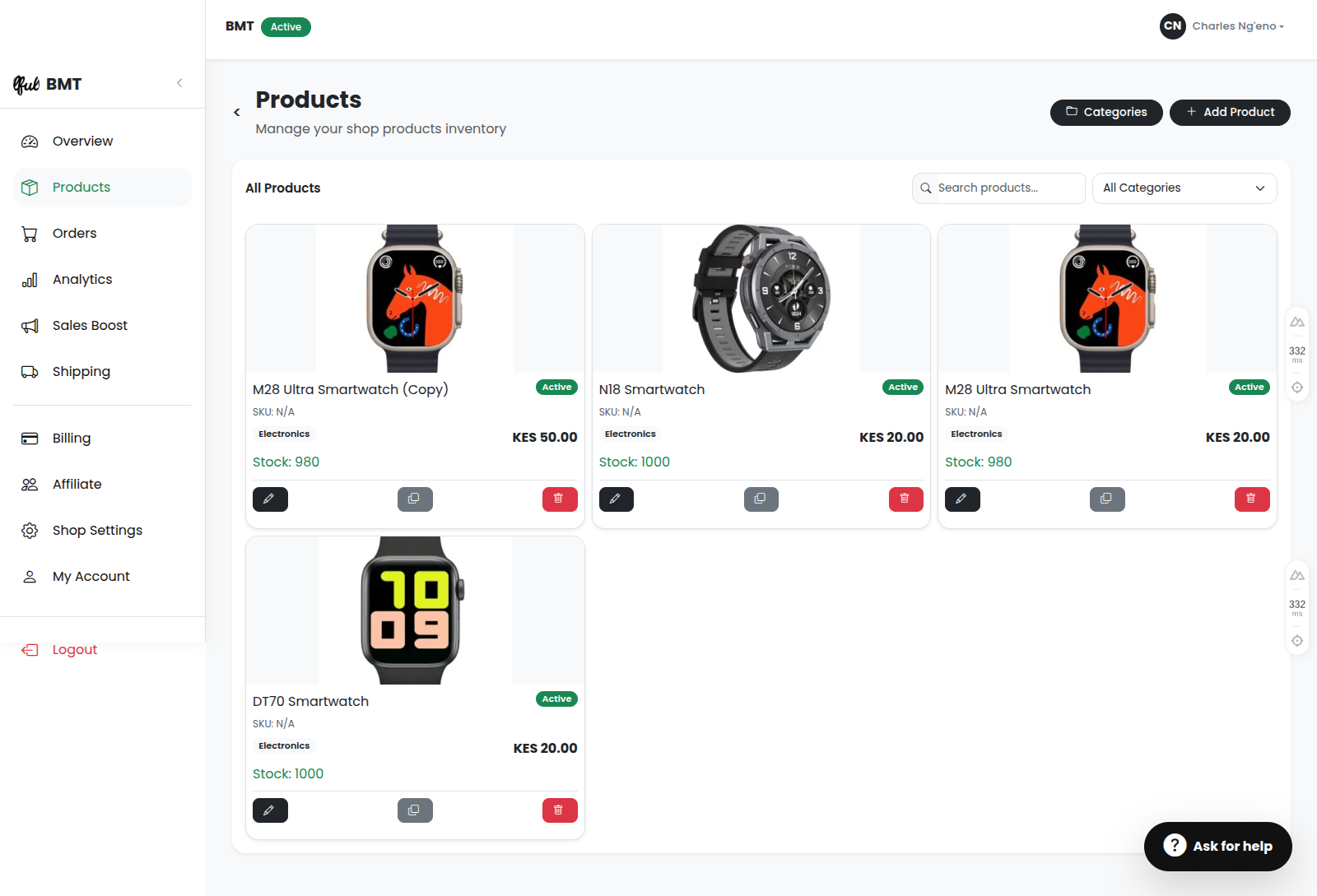 Products Dashboard