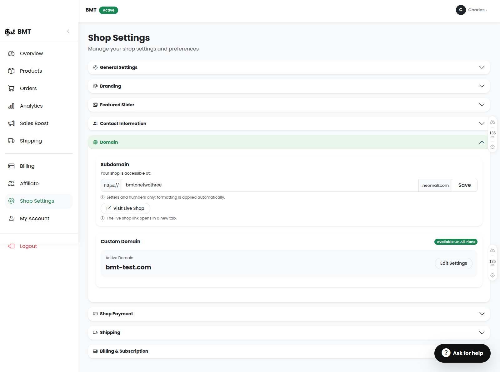 Domain Settings