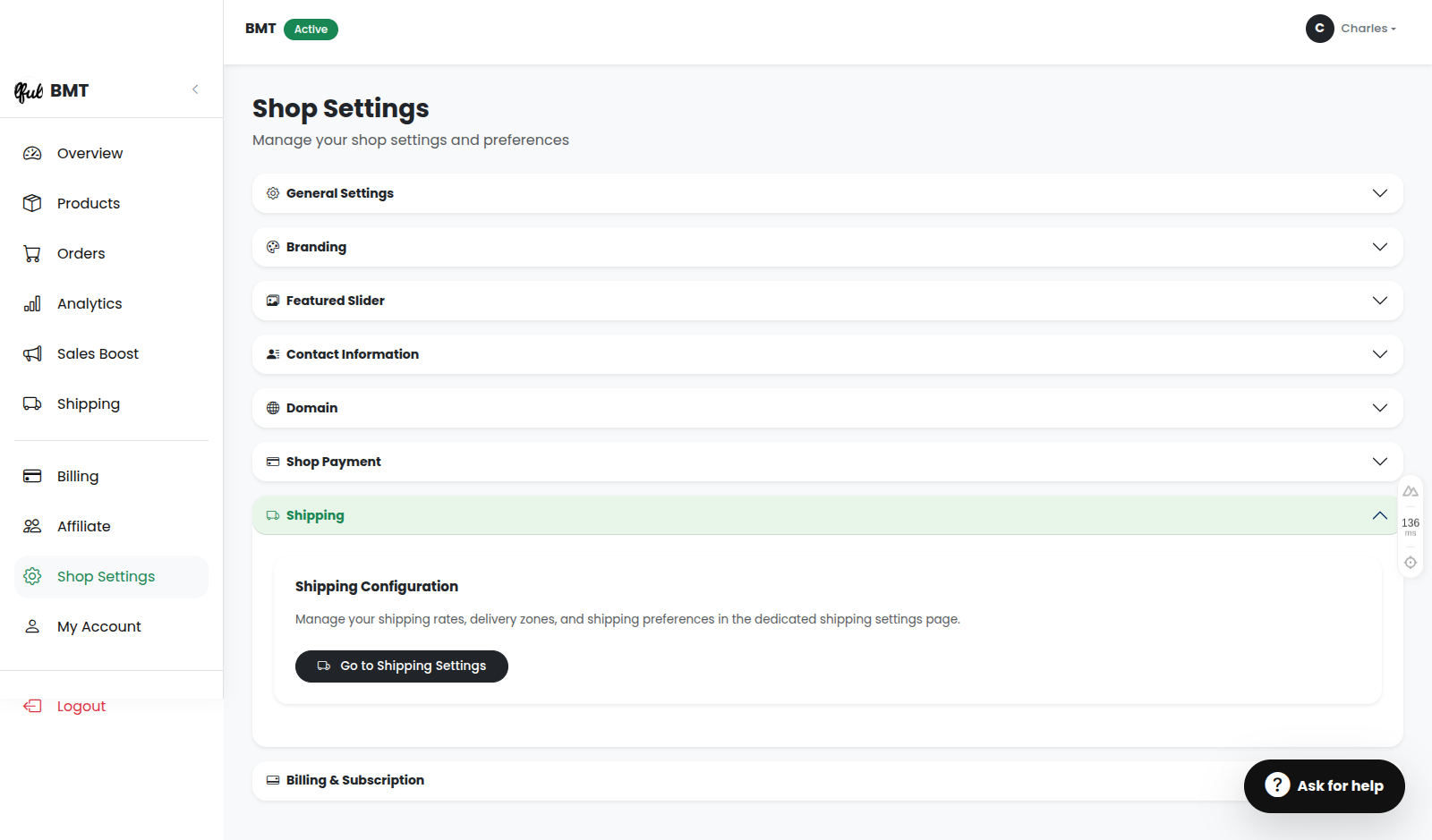 Shipping Settings